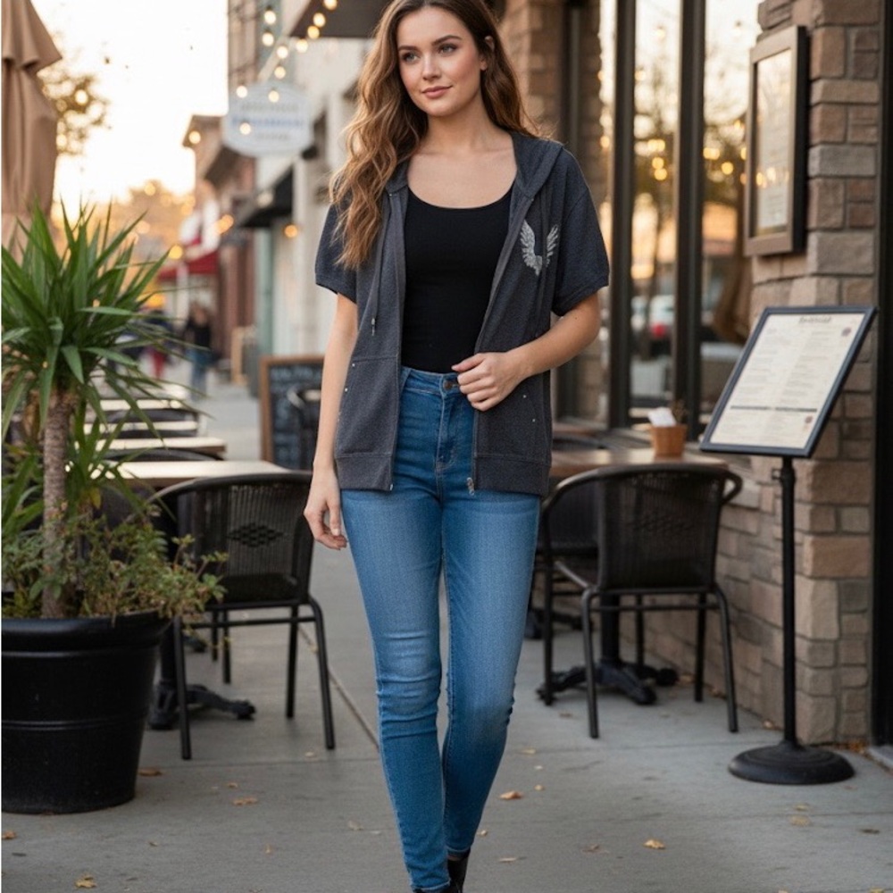Like an Angel Classic Gray Short Sleeve Hoodie